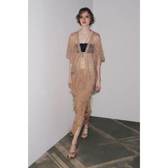 ZARA SEQUIN FEATHER SKIRT - Picture 2 of 10